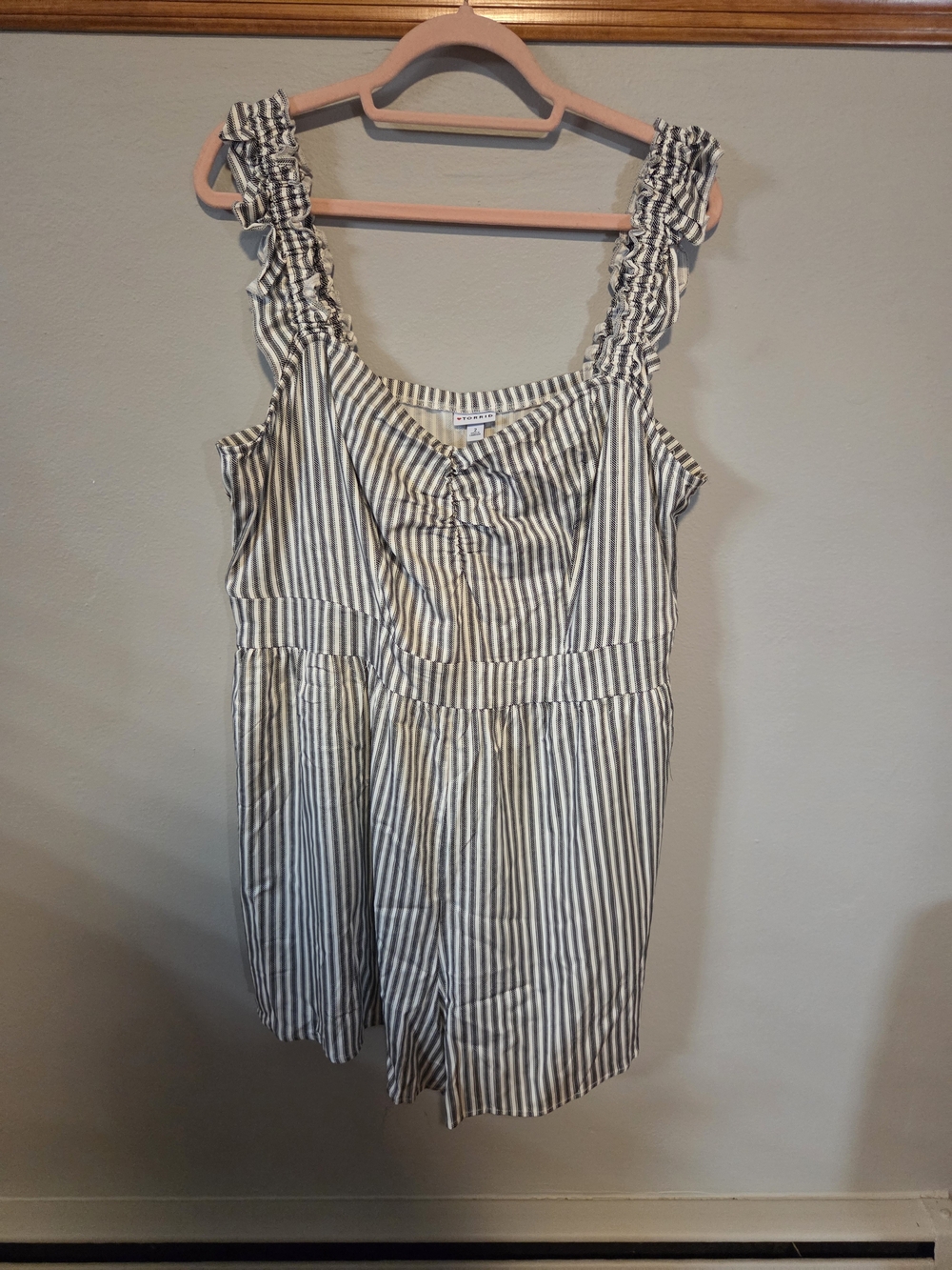 Torrid Black & White Striped Ruffle Romper